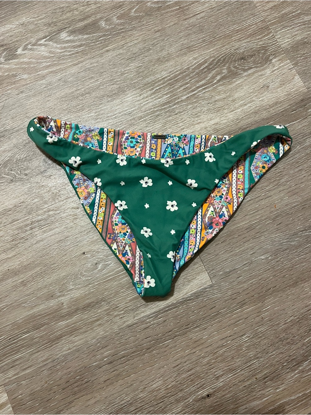 O'Neill Green Floral & Multicolor Reversible Bikini Bottom